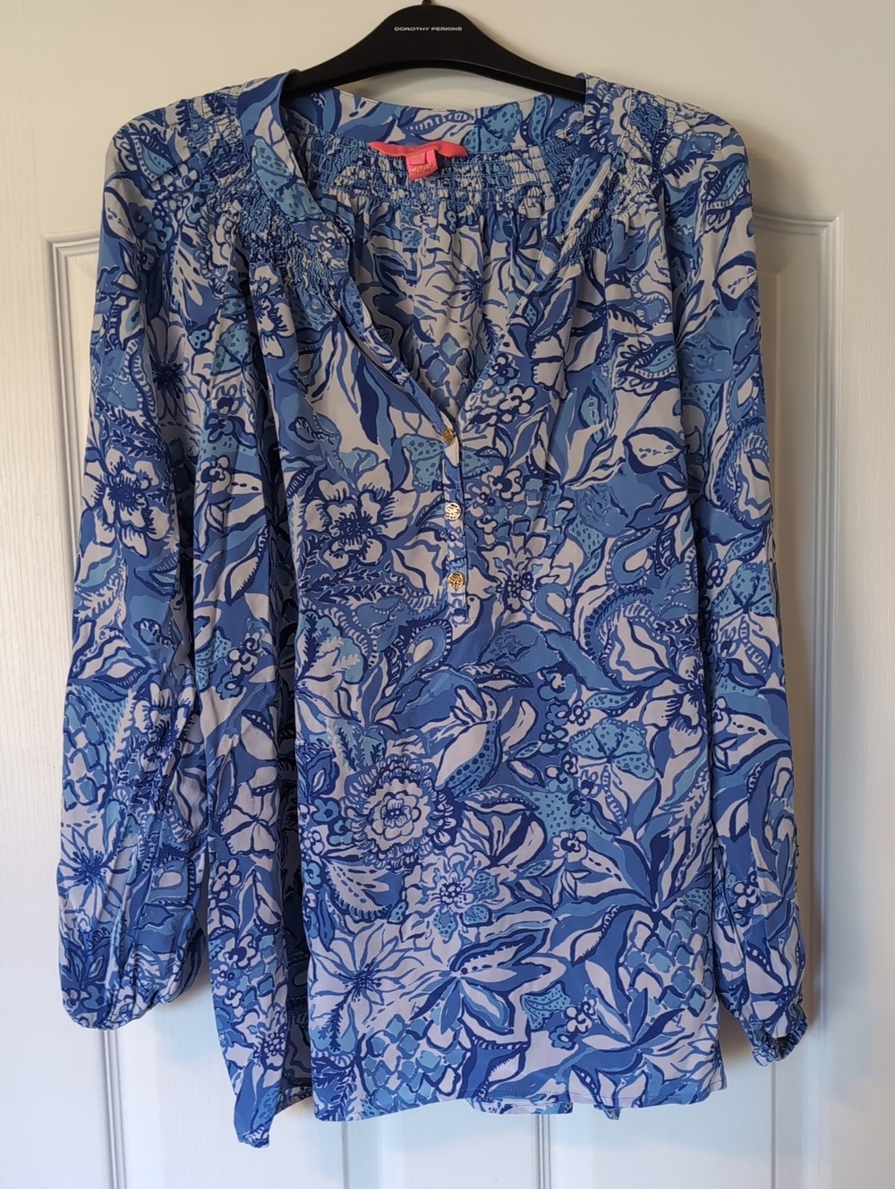 Lilly Pulitzer Blue Floral V-Neck Blouse